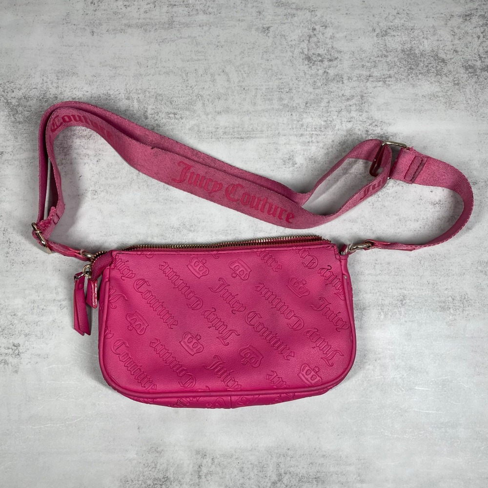 Juicy Couture Crossbody Bag Y2K‎ Barbiecore Strap Hot Pink Embossed Logo
